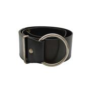 DOLCE & GABBANA D&G WOMAN'S Black Leather Silver Ring Wide BELT Size 85