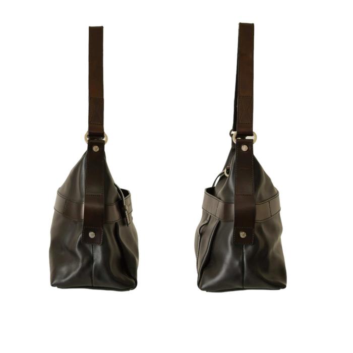 Lancel Black & Dark Brown Leather Hobo Shoulder Bag Handbag