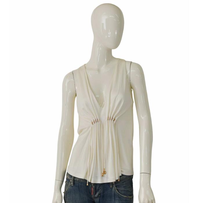 Roberto Cavalli Off White Ivory Cami Top Sleeveless Blouse Pleated Front sz 40