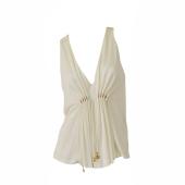 Roberto Cavalli Off White Ivory Cami Top Sleeveless Blouse Pleated Front sz 40