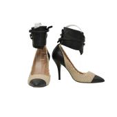 Isabel Marant Gava Beige Raffia Black Leather Ankle Cuff Heel Pumps Shoes 40