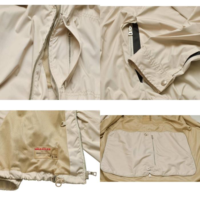 Prada Beige Zipper Front Lightweight Trench Hooded Foldable Jacket size 54