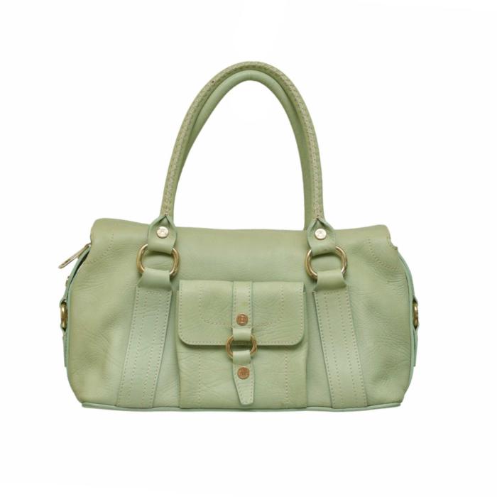 Celine Mint Green Leather with Pocket Top Handles Satchel bag Handbag