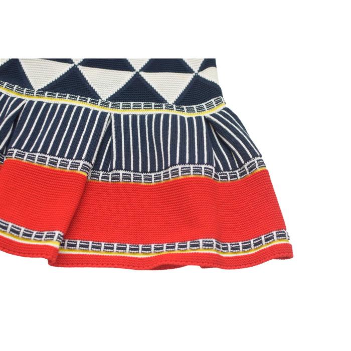 DSquared2 D2 Blue Red White Cotton Knit Sleeveless Mini Ruffled Dress size M