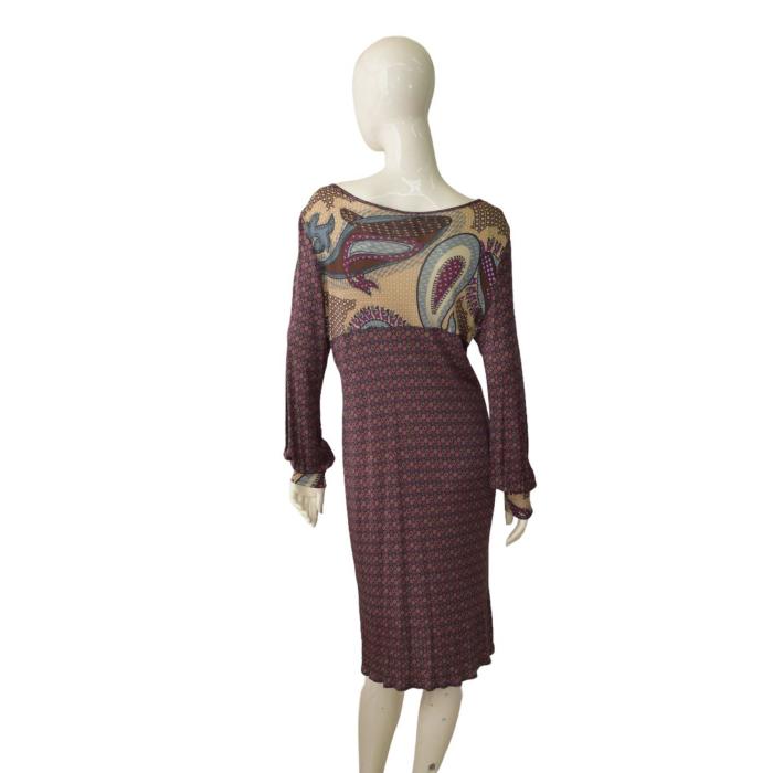 Laleh Fayaz Purple Pink Paisley  Multicolor Long Sleeve Knee Dress
