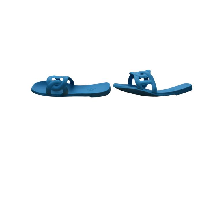 HERMÈS Light Blue Rubber Aloha Flat Slides Sandals 37 with cutout straps