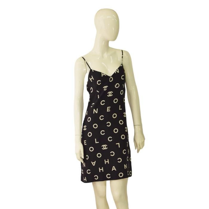 Chanel 97P Spring 1997 Runway Logo Dress Coco-print sleeveless slip dress