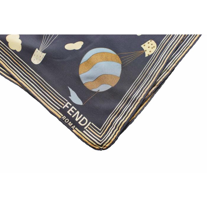 Fendi Blue Hot-Air Balloons Multicolor Square Silk Wrap Scarf Large Foulard