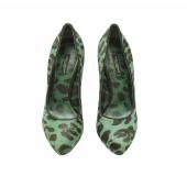 Dolce & Gabbana Green Leopard Print Calf Hair Almond Toe Pumps Heels Shoes 37.5