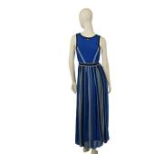 Nenette Milano Blue Viscose Knit Sleeveless Pleated Summer Maxi Dress