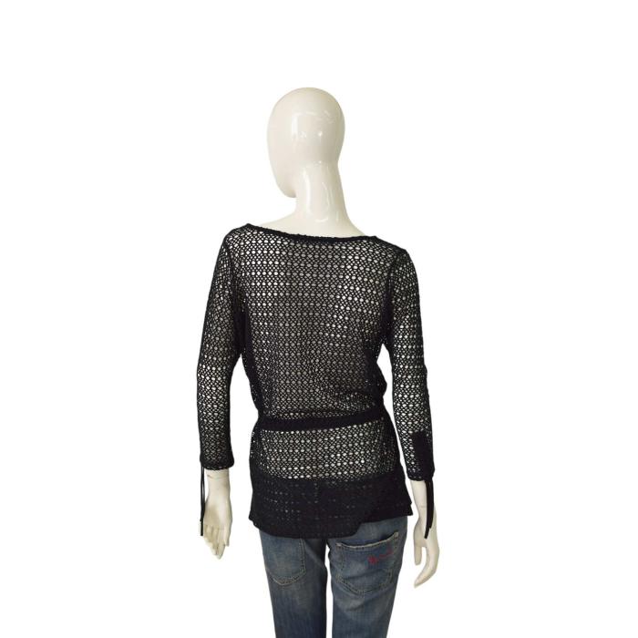 Twenty 29 Black Perforated Long Cotton Top Size S