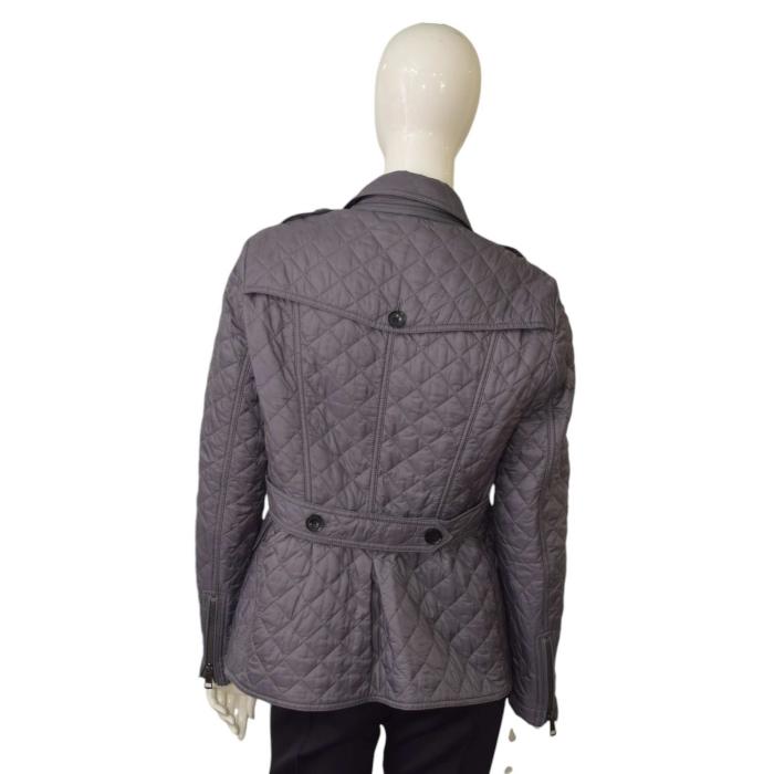 Burberry Gray Quilted Lightweight Double Breasted Trench Jacket size L