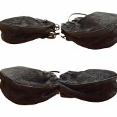 Longchamp Black Calf Hair & Leather Drawstring Small Pouch Bag Crossbody Shoulder