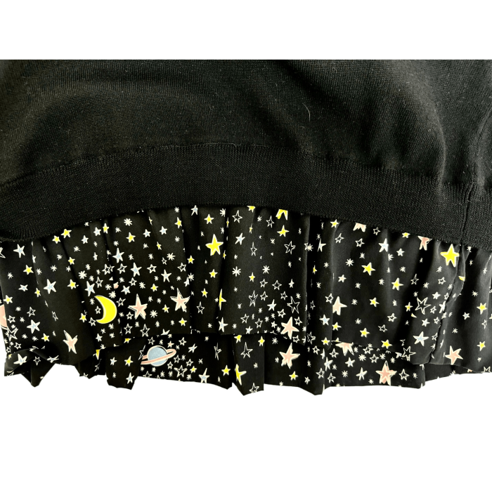 Moschino Boutique Black Wool Knit Silk Trim w. Stars Mini Length Dress Size 46