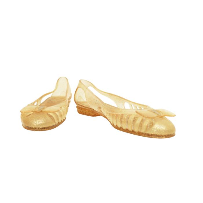 Salvatore Ferragamo Spiffy Yellow Glittery Bow Jelly Shoes Transparent size 10