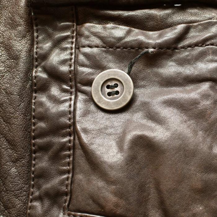 B2 Cats & Moon Back Brown leather Button Front Men Leather Jacket size S