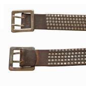 Brown Leather Silver tone Brass Buckle Fully Studded Waist Belt