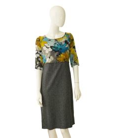 Dolce &amp; Gabbana Silk Floral Woolen Herringbone Knee Length Dress Size 46