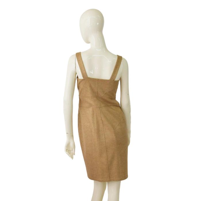 DVF Diane Von Furstenberg Jiwon Beige Gold Woolen Sleeveless Mini Dress size 6