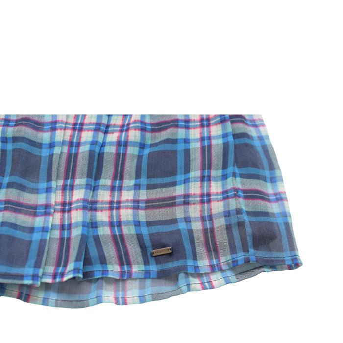Hollister Blue Check Pleated Elastic Waist Mini Length Skirt Size L , new