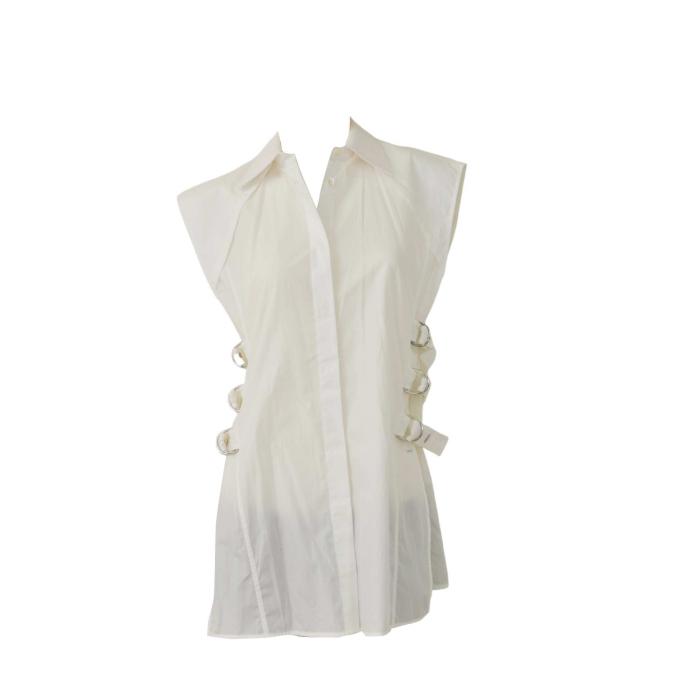 Helmut Lang White Sleeveless Button Gillet Vest Blouse Top Side Straps size S