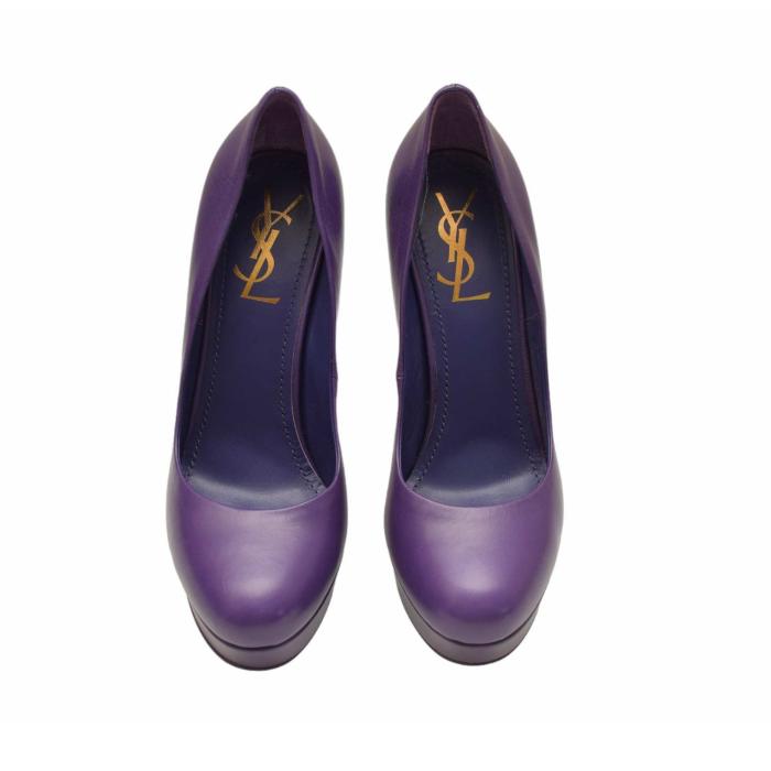 Yves Saint Laurent YSL Tribute Purple Leather Platform Heels Pumps