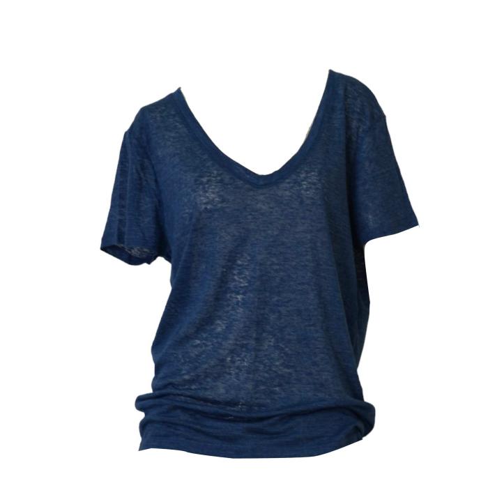 Isabel Marant Blue Linen Short Sleeve V - Neckline T-shirt Top size M