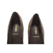 Fendi Brown Leather Monogram Zucca Details B Buckle Shoes Wedge Heels size 37