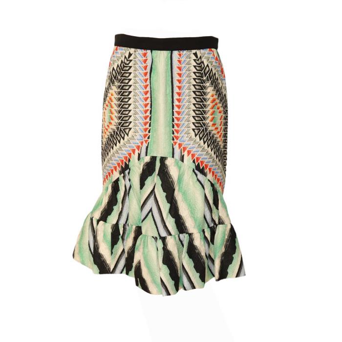 Peter Pilotto Silky Multicolor Flare Ruffled Hemline Length Skirt Size 42