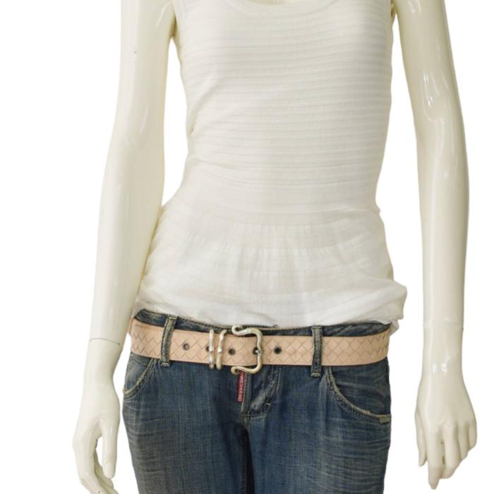 Bottega Veneta Cream Intrecciato Signature Leather Waist Belt size 90/36