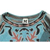 Missoni Blue Patterned Knit Black Tulle Sleeves Blouse Top size 42