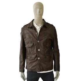 B2 Cats &amp; Moon Back Brown leather Button Front Men Leather Jacket size S