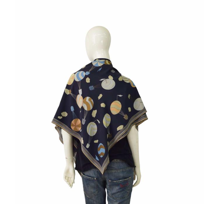 Fendi Blue Hot-Air Balloons Multicolor Square Silk Wrap Scarf Large Foulard