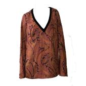 Carmen Marc Valvo Silk Multicolor Beaded Tunic Paisley V- Neckline Top Blouse