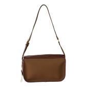 Gianfranco Ferre Brown Canvas Patent Leather Flap Top Shoulder Bag Handbag