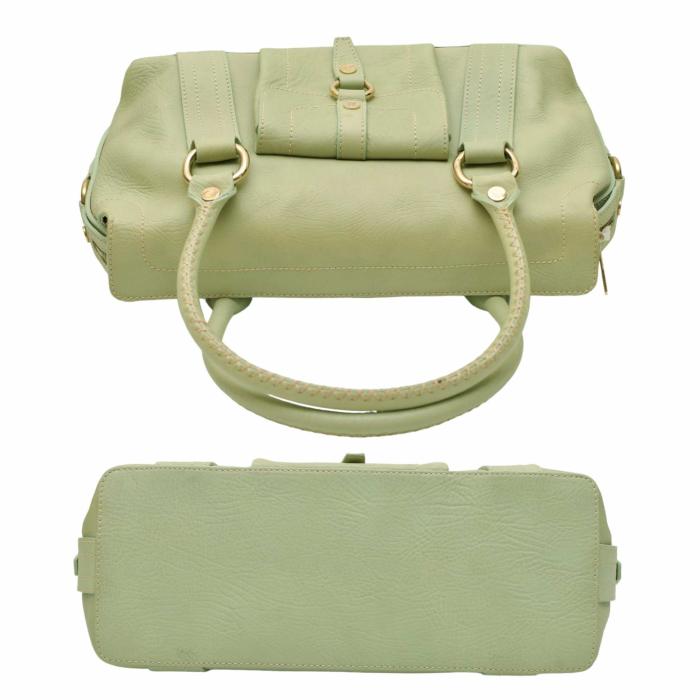 Celine Mint Green Leather with Pocket Top Handles Satchel bag Handbag