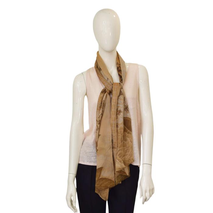 Gianfranco Ferre Brown Beige Floral Long Silky Scarf Large Foulard