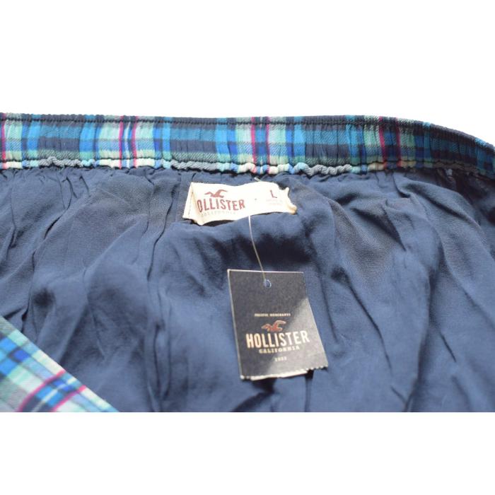 Hollister Blue Check Pleated Elastic Waist Mini Length Skirt Size L , new