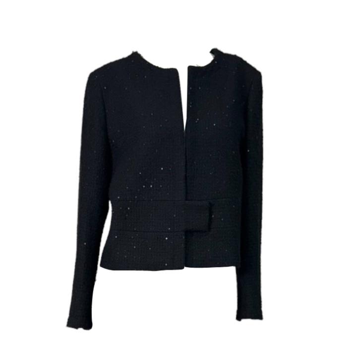 Cantarelli Black Woolen Round Neck Sequins Fitted short Evening Jacket size 50