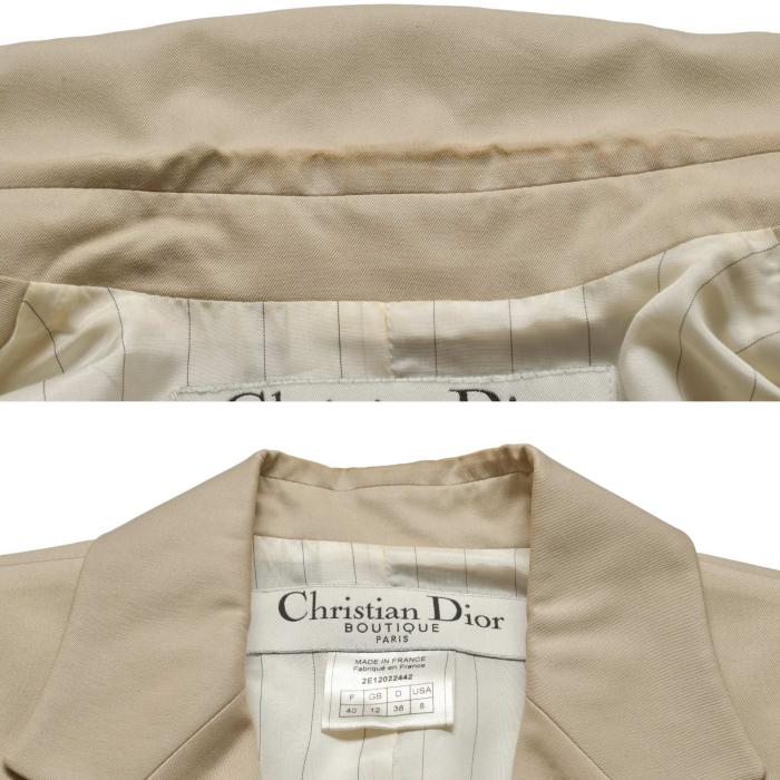 Christian Dior Beige Fitted Jacket & Mini Short Skirt Set Suit Size Fr 40 UK 12