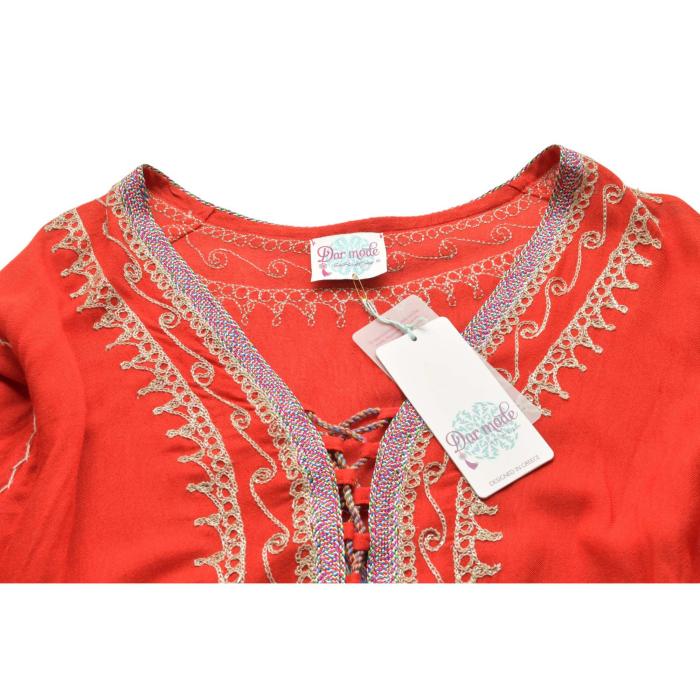 Dar Mode Red Ethnic Embroidered Cotton Long Caftan Cardi Cardigan size 2, New