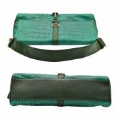 Burberry Green Crocodile Embossed Leather Fold Over Handbag Shoulder Bag w. Clip