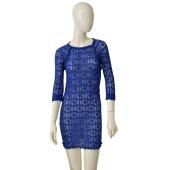 Isabel Marant Blue Elasticated Lace 3/4 Sleeves Mini Sheer Bodycon Dress size 2