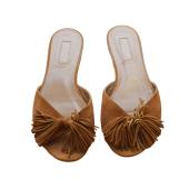 Aquazzura Brown Suede Tassels Fringes Flat Slides Sandal Shoes size 37.5