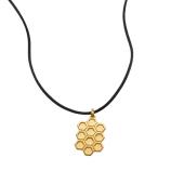 Zolotas KYPSELI Bee Hive pendant gold plated 925 silver matte finish black cord