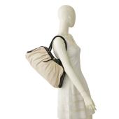 Sonia Rykiel Off White Leather Black Trim Trapezoid Large Satchel Tote Handbag