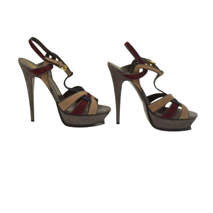 Yves Saint Laurent YSL multicolor Tribute suede leather sz 41 sandals platform