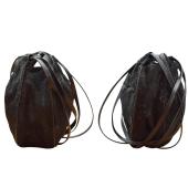 Longchamp Black Calf Hair & Leather Drawstring Small Pouch Bag Crossbody Shoulder