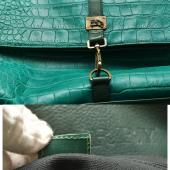 Burberry Green Crocodile Embossed Leather Fold Over Handbag Shoulder Bag w. Clip