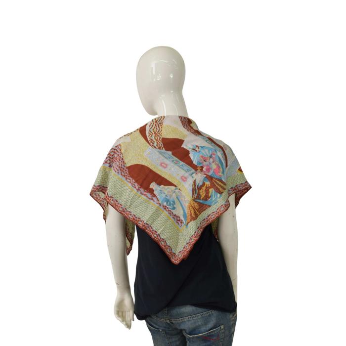 Nina Ricci Brown Beige Multicolor Square Silk Scarf Large Foulard